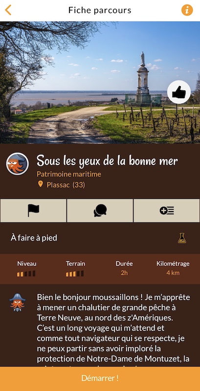 Capture d'écran de la fiche de présentation du parcours "Sous les yeux de la bonne mer" de la chasse au trésor numérique Tèrra Aventura